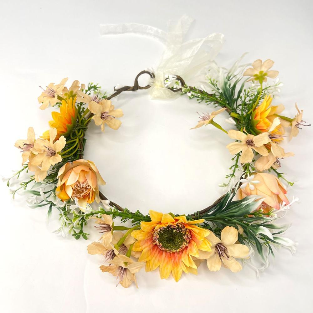 Forest Sunflower Wreath Fairy Hair Accessories Vintage Garland Headpiece  for Halloween Cosplay