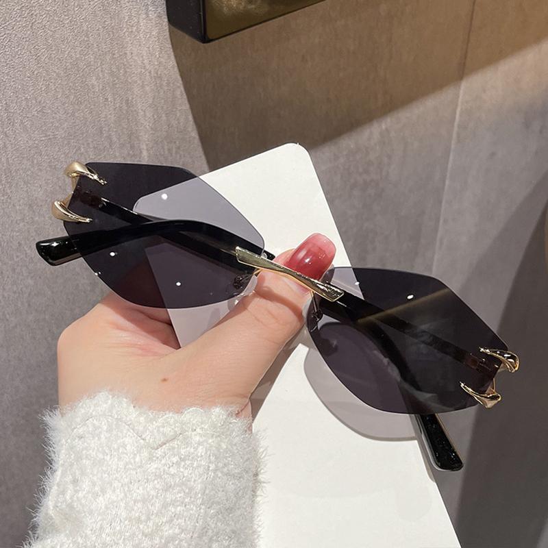 Metal Small Frame Polygonal Women's Sunglasses Fashion Rimless Rhombus Sun Glasses for Female Male Summer Traveling Eyewear
