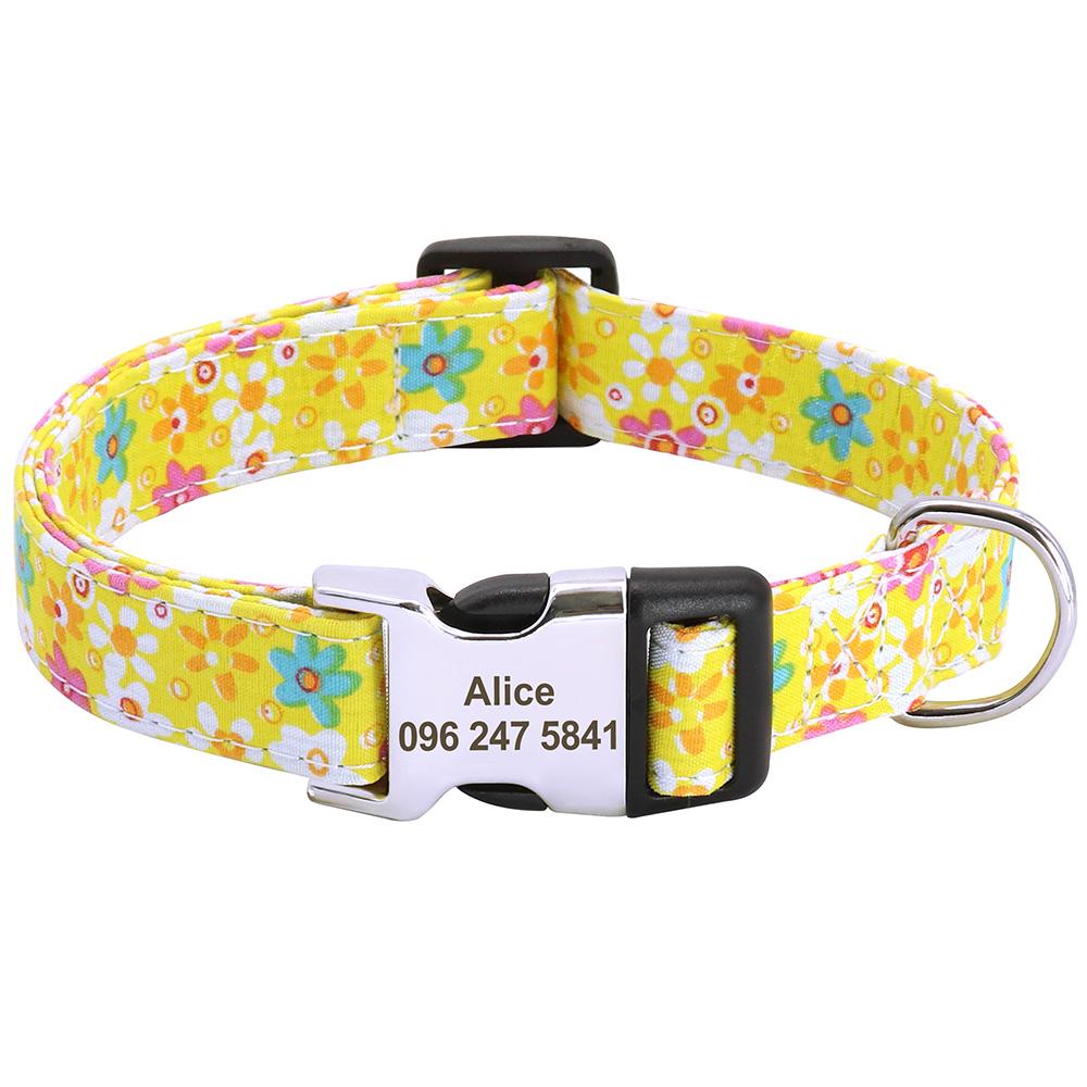 Printed Nylon Personalized Dog Collar Custom Dog Collar Floral Puppy Necklace Engraved Name for Small Medium Large Dogs Bulldog