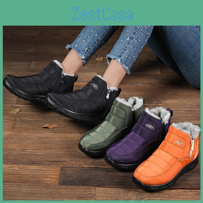 Warm Winter For Boots Snow Women Waterproof Antislip Ankle Booties Shoes With Faux Fur Lining Womens Comfortable Outdoor Zipper Walking Short Boots