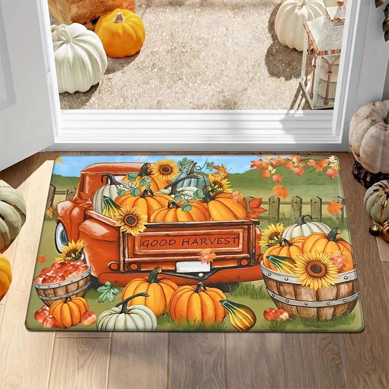 1pc Autumn Harvest Door Mat - Non-Slip, Absorbent, Machine Washable Polyester Mat with Vibrant Pumpkin and Sunflower Design, Per