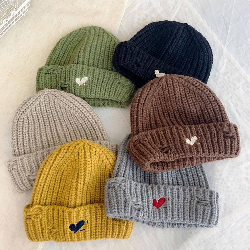 Autumn and winter new thickened campus style love hole knitted hat, male and female couples warm ear protector pullover hat