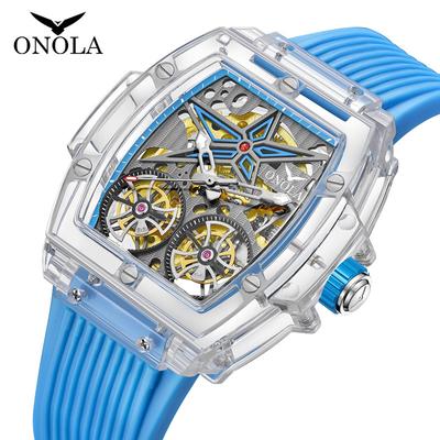 Nuovo orologio da uomo di lusso di marca TOP con scatola ONOLA doppio volano automatico cinturino in silicone da uomo orologio impermeabile orologi meccanici da uomo