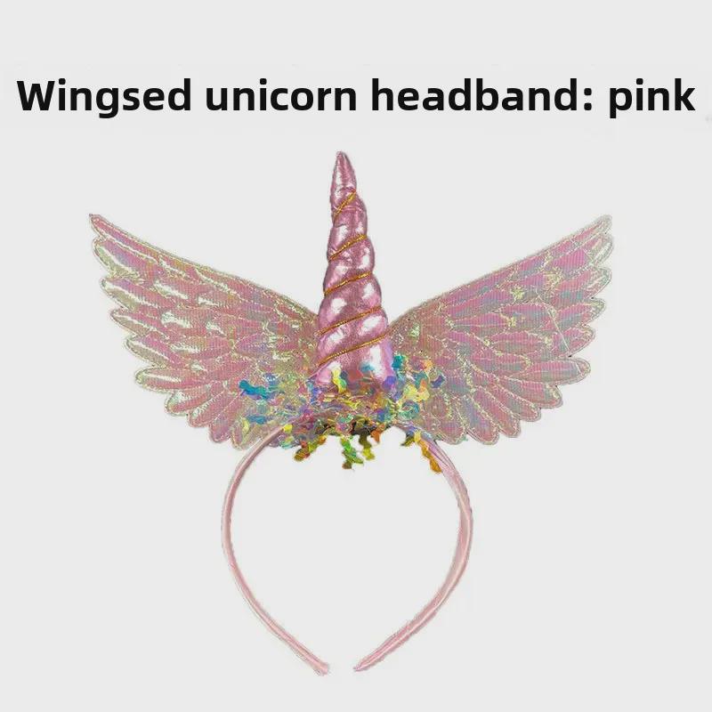 "Unicorn Princess Halloween Costume with Headdress, Wings, and Mesh Skirt for Girls"