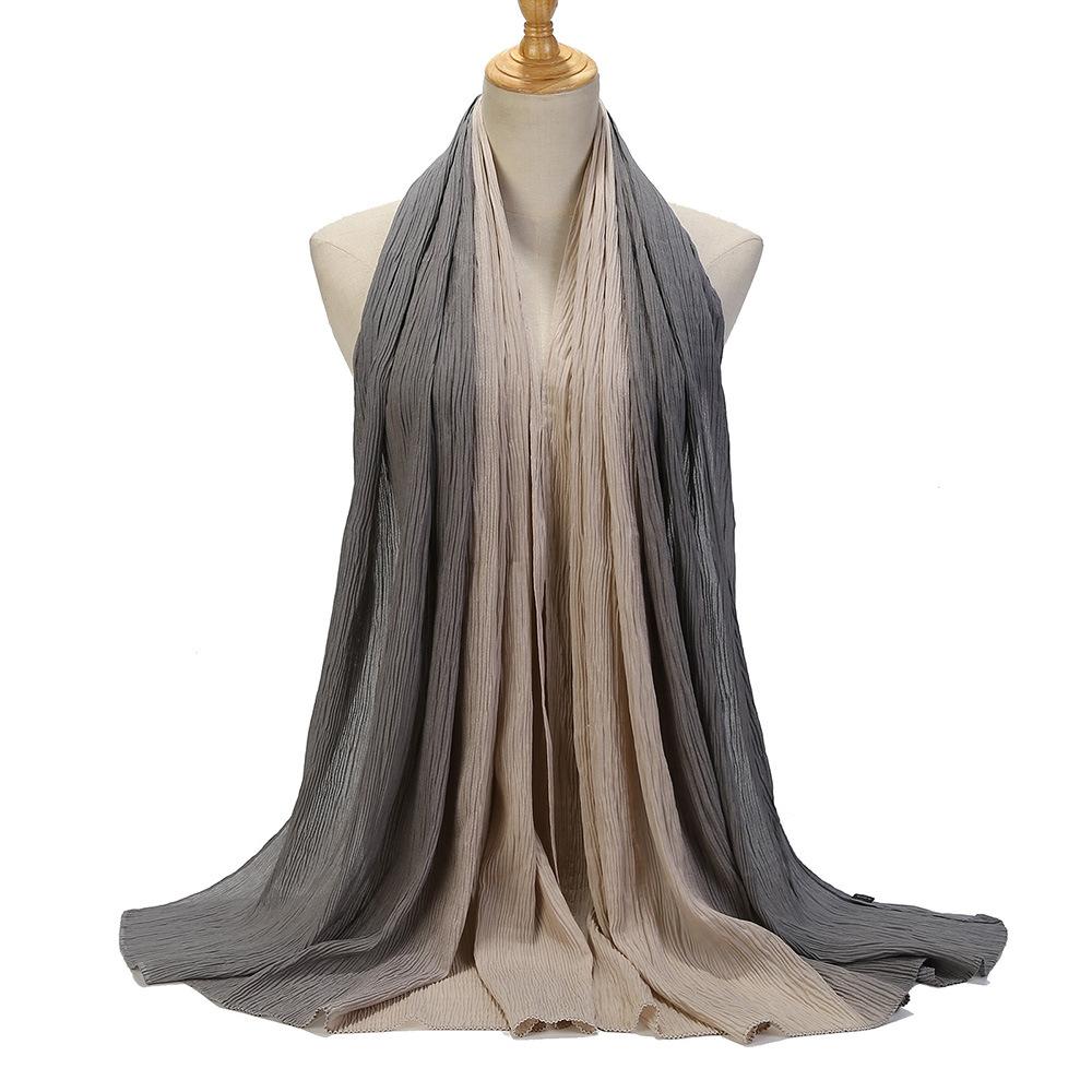 Color Matching Wrinkled Scarf Women'S Head Scarf Gradual Change Color Silk Scarf