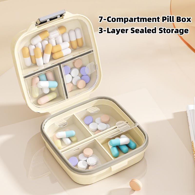 7-Compartment Sealed Medicine Box Counting Pill Box Waterproof Moisture-Proof Portable for Business Trips Medication Carrying