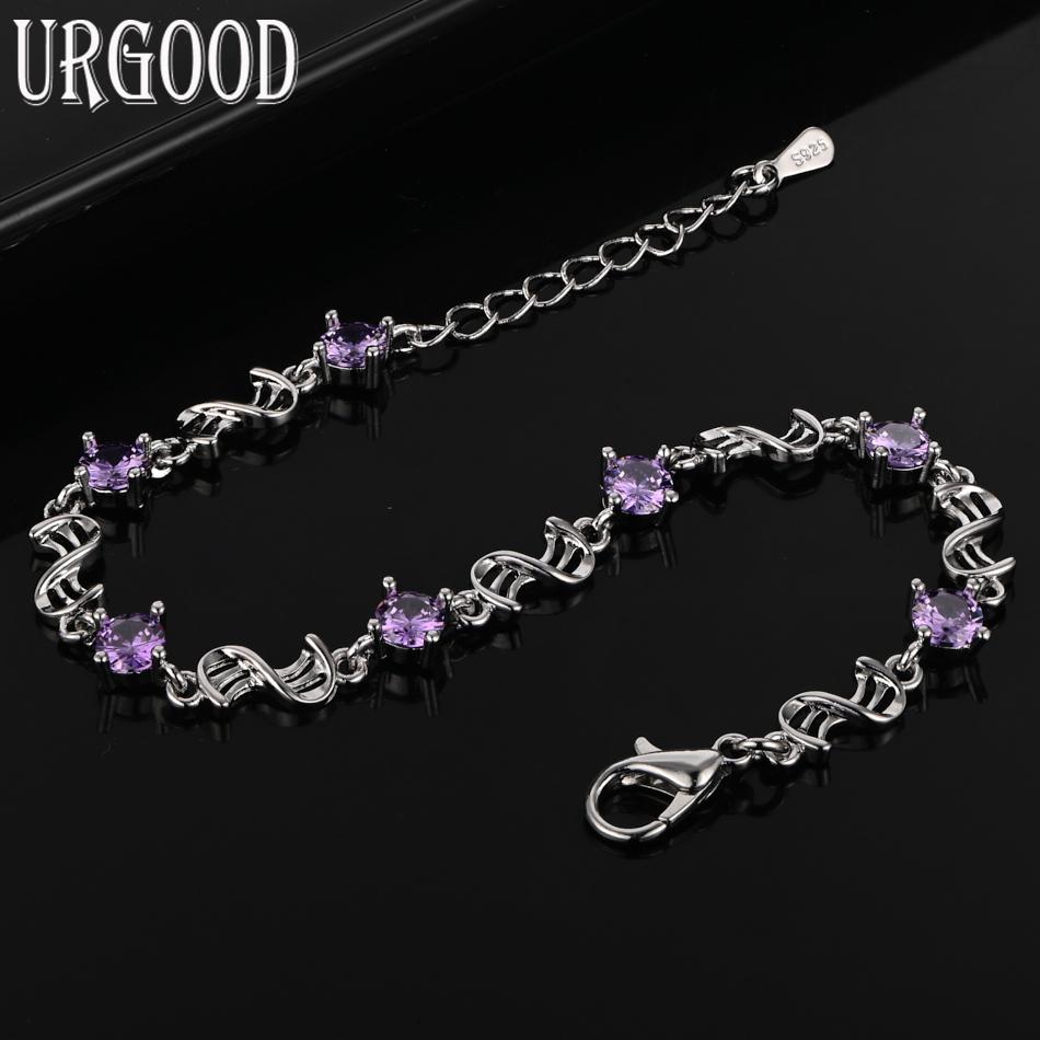 925 Sterling Silver Purple AAA Zircon Bracelet Gift Wedding Jewelry