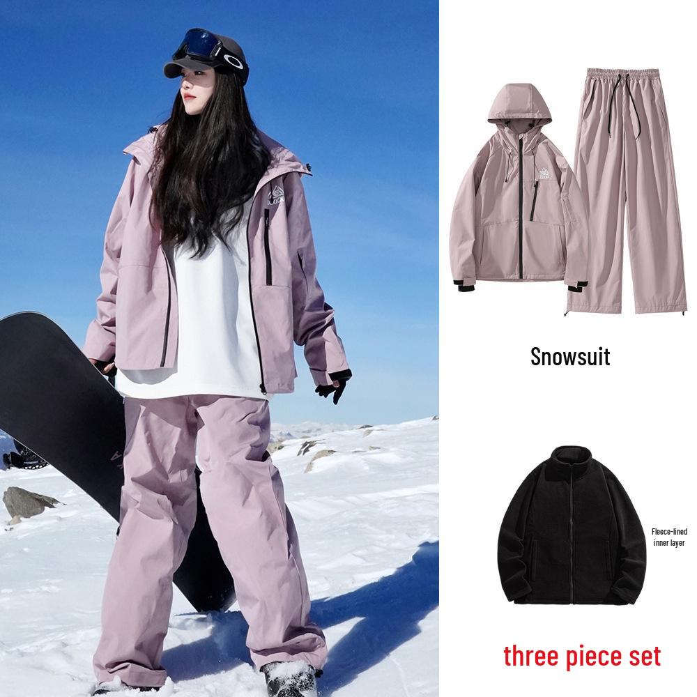 Ski Resort's Trendy Waterproof & Windproof Ski Suit Set for Men & Women, Fleece-Lined, Thickened, Plus Size, Warm