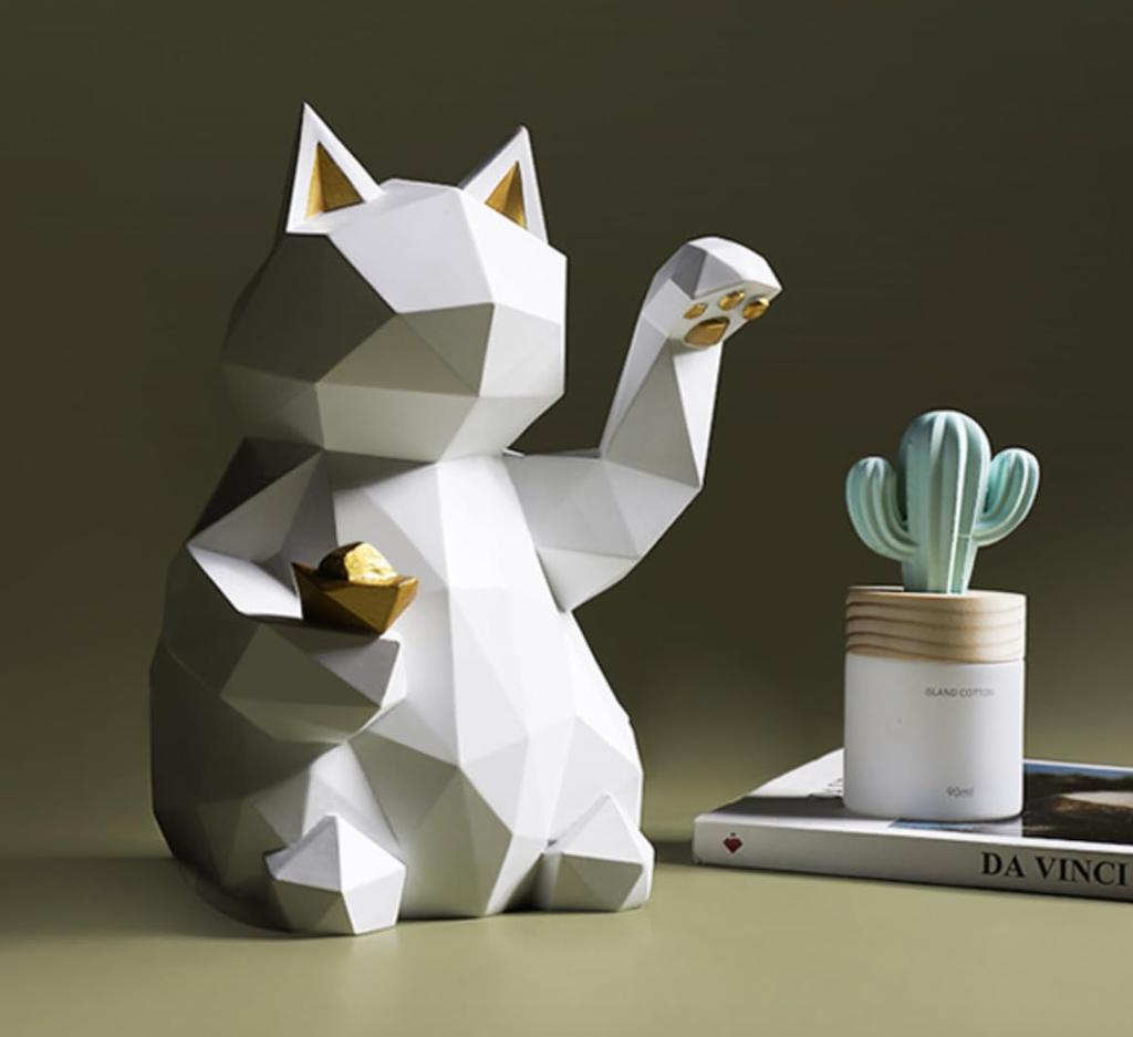 Lucky Cat Object Stylish Scandinavian Style Ornament Interior [Natura Style] (White, Large)