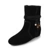 Mode Herbst/Winter Kuhveloursleder Damenstiefel Schuhe mit runder Zehenpartie für Damen Mode Stiefel Interne Höhenerhöhung Ethnischer Stil Kurze Stiefel