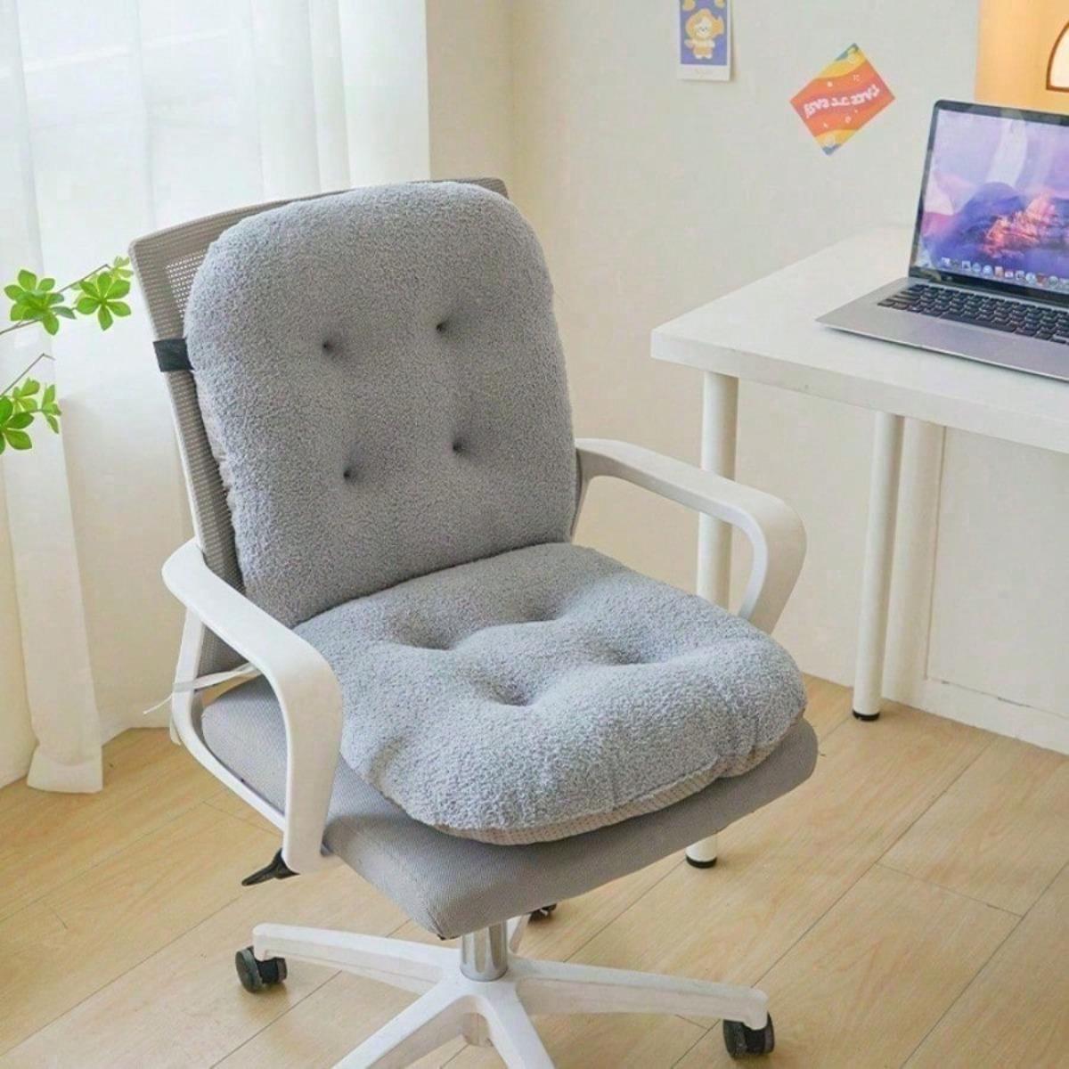 Teddy velvet seat cushion, backrest cushion integrated, office sedentary chair cushion 80x45x10cm
