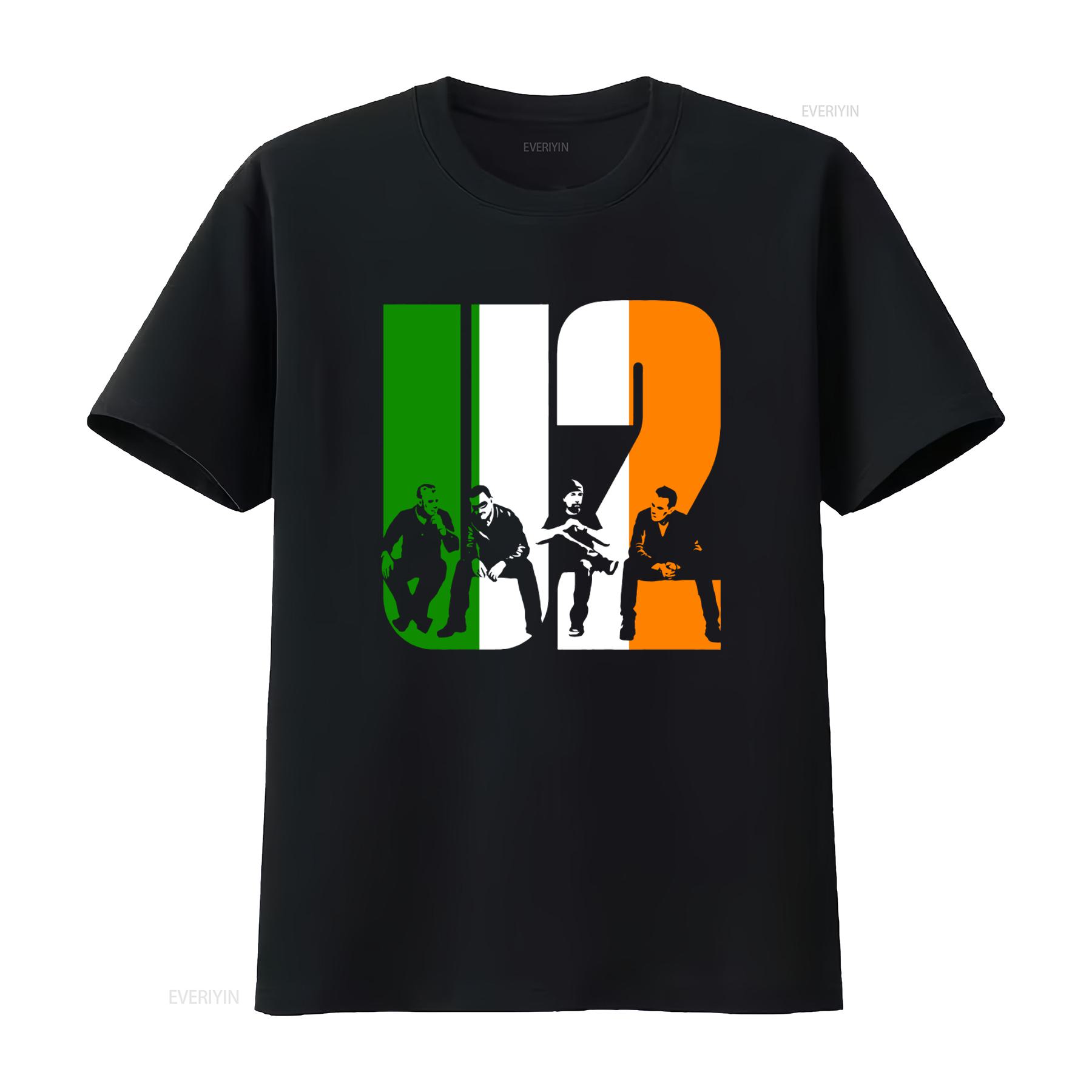 

U2 Band Irish Flag Design T Shirt for Men Rock Music Fans vintage Washed streetwear Top For Everyday Wear Soft fashion Unisex 4XL