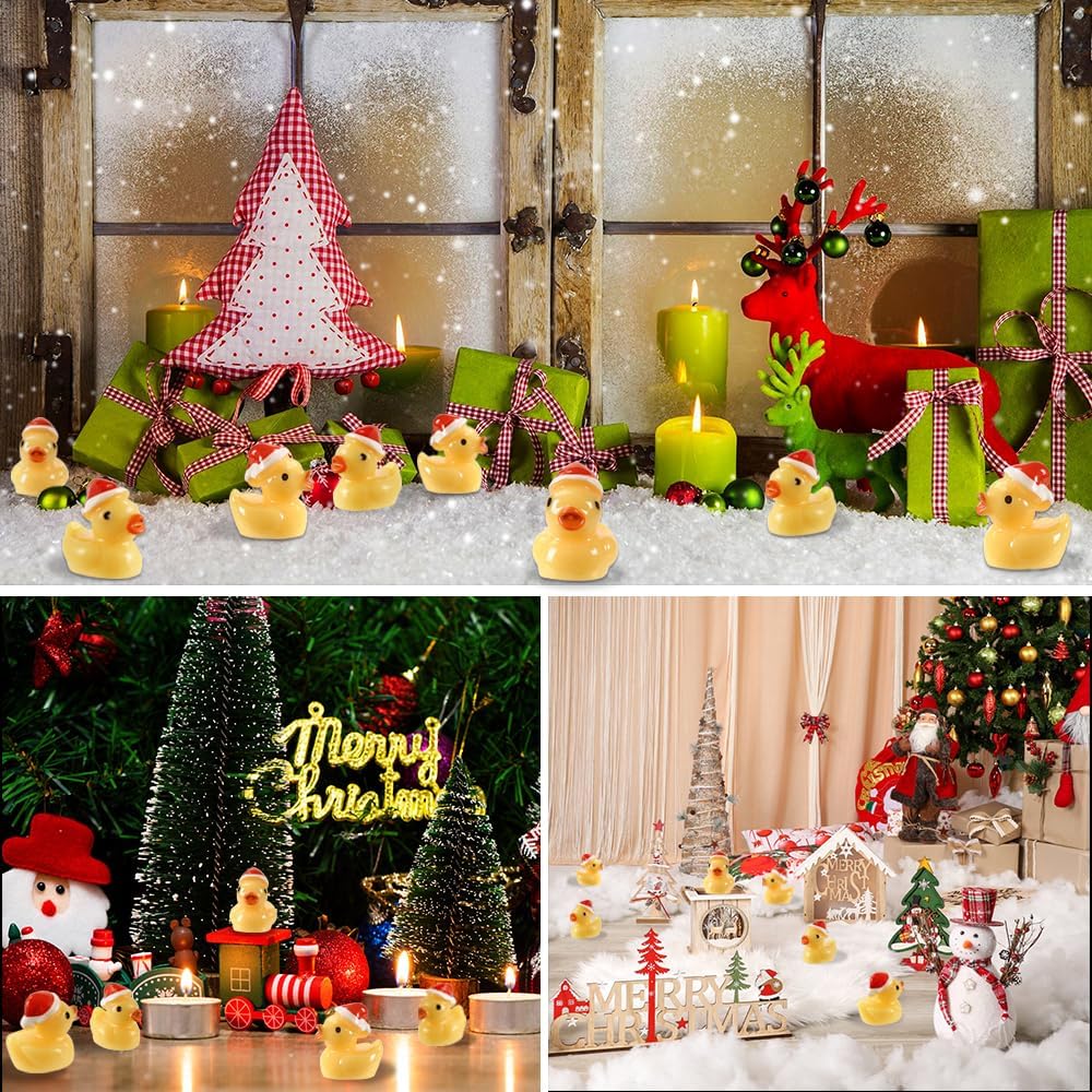 10/20pcs Mini Resin Christmas Ducks with Hat Tiny Animal Ornaments for DIY Fairy Garden Home Decor Xmas Party Favors Gift