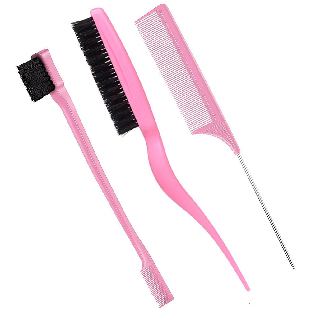 Hair Comb Three-Piece Set Highlight Dyeing Tip Tail Comb Eyebrow Brush Broken Hair Wig Styling Comb Disc Hair Set Hair Tools Household