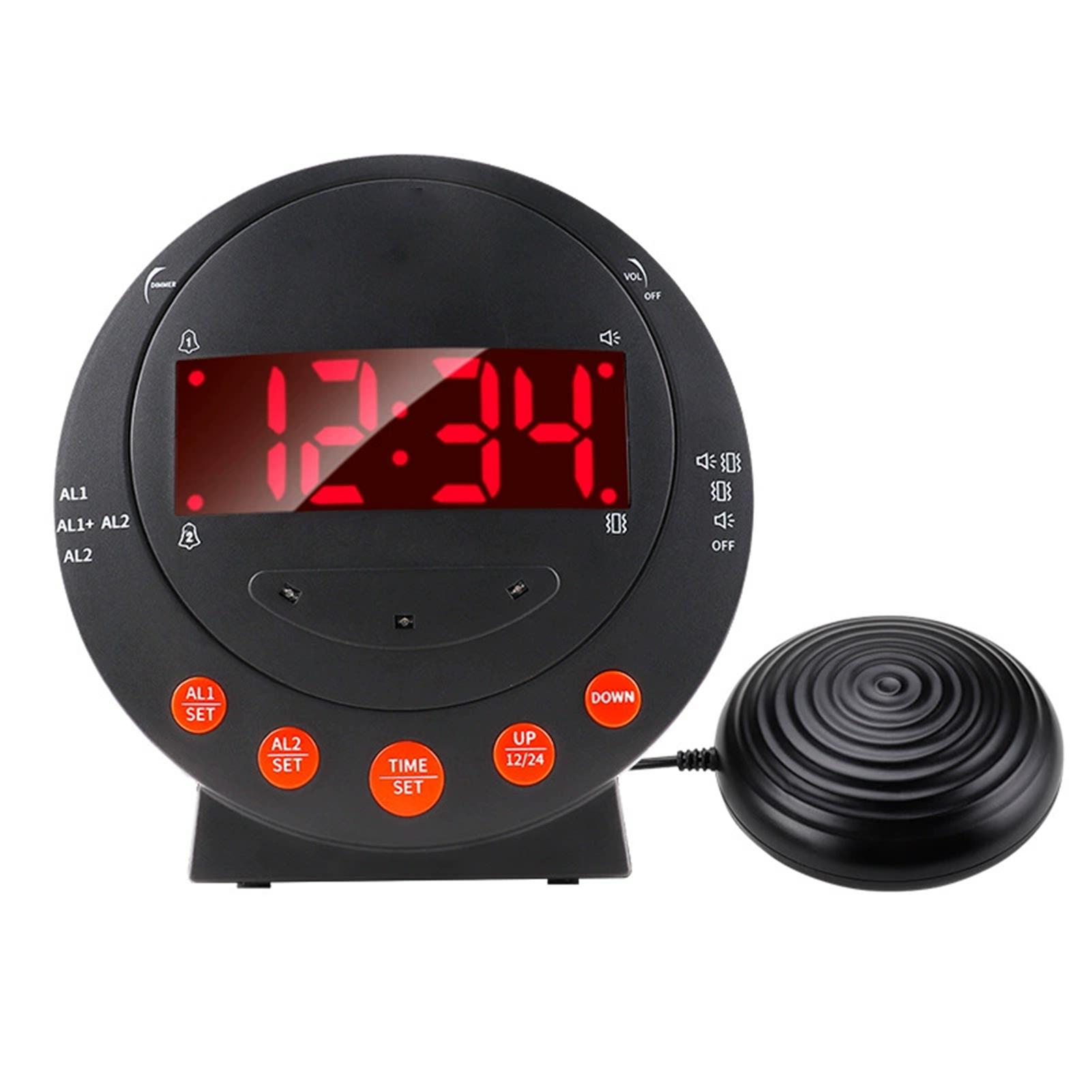 

Vibrating Alarm Clock with LED Display, 2 Alarm Settings, Snooze Function, Strong Vibration and Flashing Light for Hvy Spers, Df, Elderly, Dual USB Ch