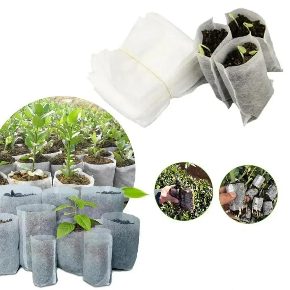 100pcs Non-Woven Plant Nursery Bags Pots Flowers Fruit Tree Seedling Biodegradable Fabric Pouch for Vegetable Seed Cultivation