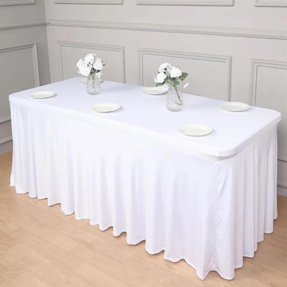 Simple Solid Color Spandex Stretch Tablecloth Rectangular Dustproof Table Cover Elastic Washable Exhibition Table Decor Wedding