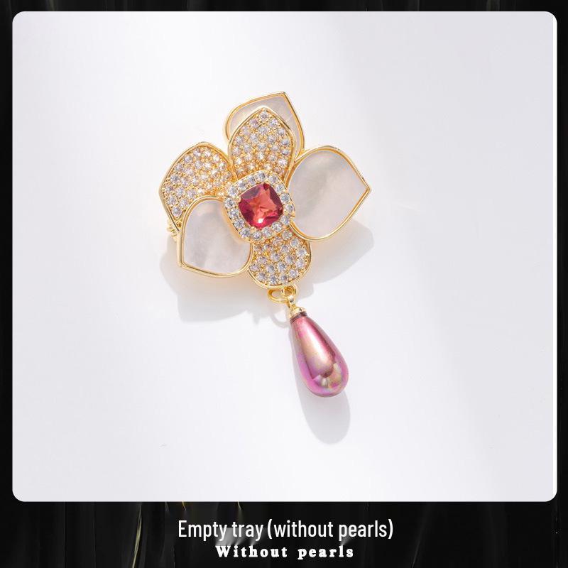 Camellia Shell Brooch - Pearl-Free Xiang Style Women s Accessory