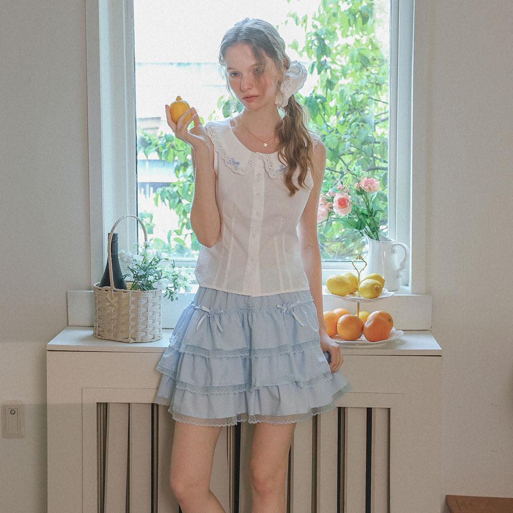 CEST MOIDEW Cest_Blue Ribbon Collar Sleeveless Blouse_White