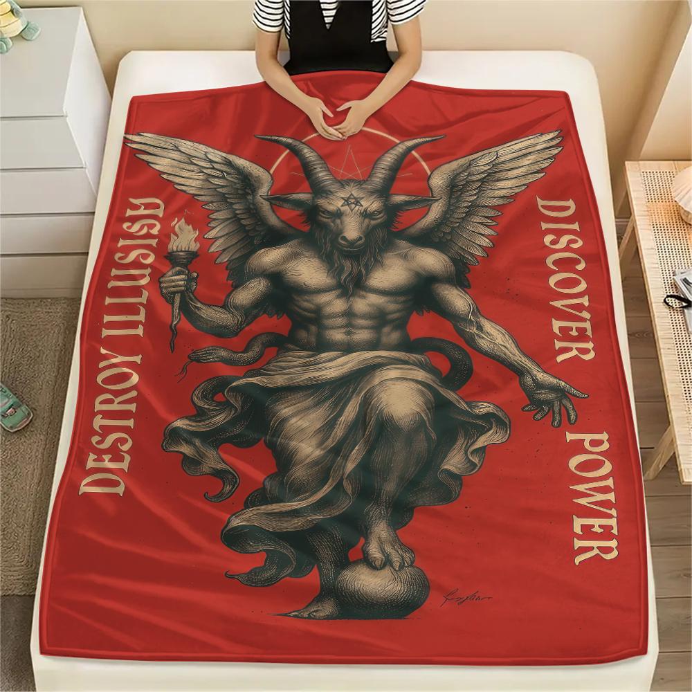 1PC Satan Symbol Print Flannel Blanket, High quality All Seasons, Home Decor, Warmth and Comfort, Perfect for Christmas Gifts