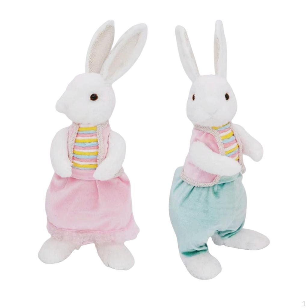 2 Pieces Easter Bunny Decoration Plush Toys Desktop Ornaments Decor Cute Decorative Figurines