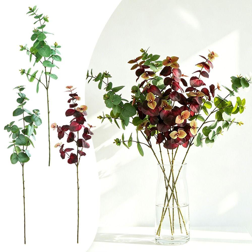 1Pcs Silk Fake Leaf Branch 75cm Silk Green Leaves Artificial Eucalyptus Leaf  for Wall Decoration