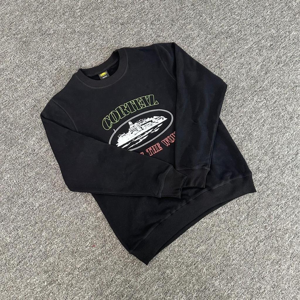 Corteiz Alcatraz Unisex Trendiger Lockerer Kapuzenpullover mit Rundhalsausschnitt und Samt