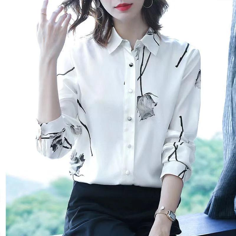 Femeie Primăvară Toamnă Stil Bluze Cămăși Damă Casual Mâneci lungi Guler răsturnat Bluse Imprimate cu flori Topuri