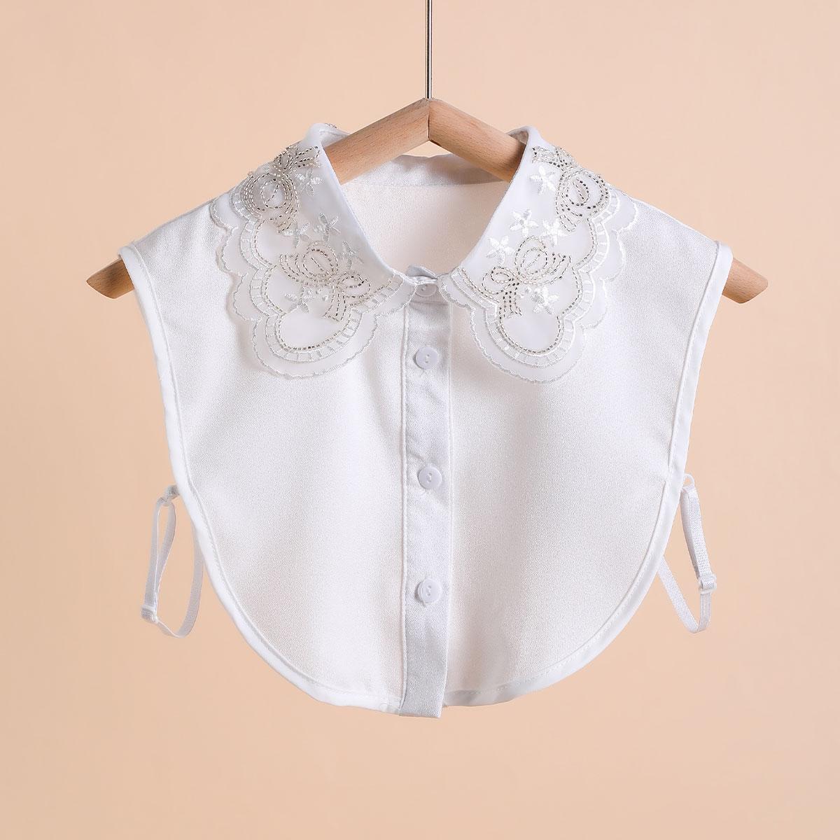 

Women S Solid Colour Vertical Small Flip Collar Versatile Flower Collar Shirt Jumper Fashion Lace False Collar Four Seasons