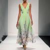 Mode Partykleider Tiefes V-Ausschnitt Blumenmuster Rüschen Ärmellos A-Linie Strandkleid Hohe Taille Sommer Sexy Damenkleid