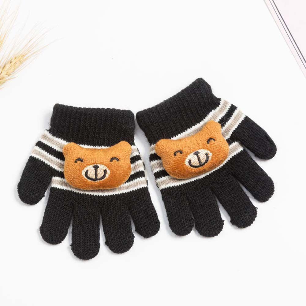 Cute Outdoor Sports Warm Boys Girls Printed Stripe Kids Mittens Knitting Mittens Full Finger Gloves