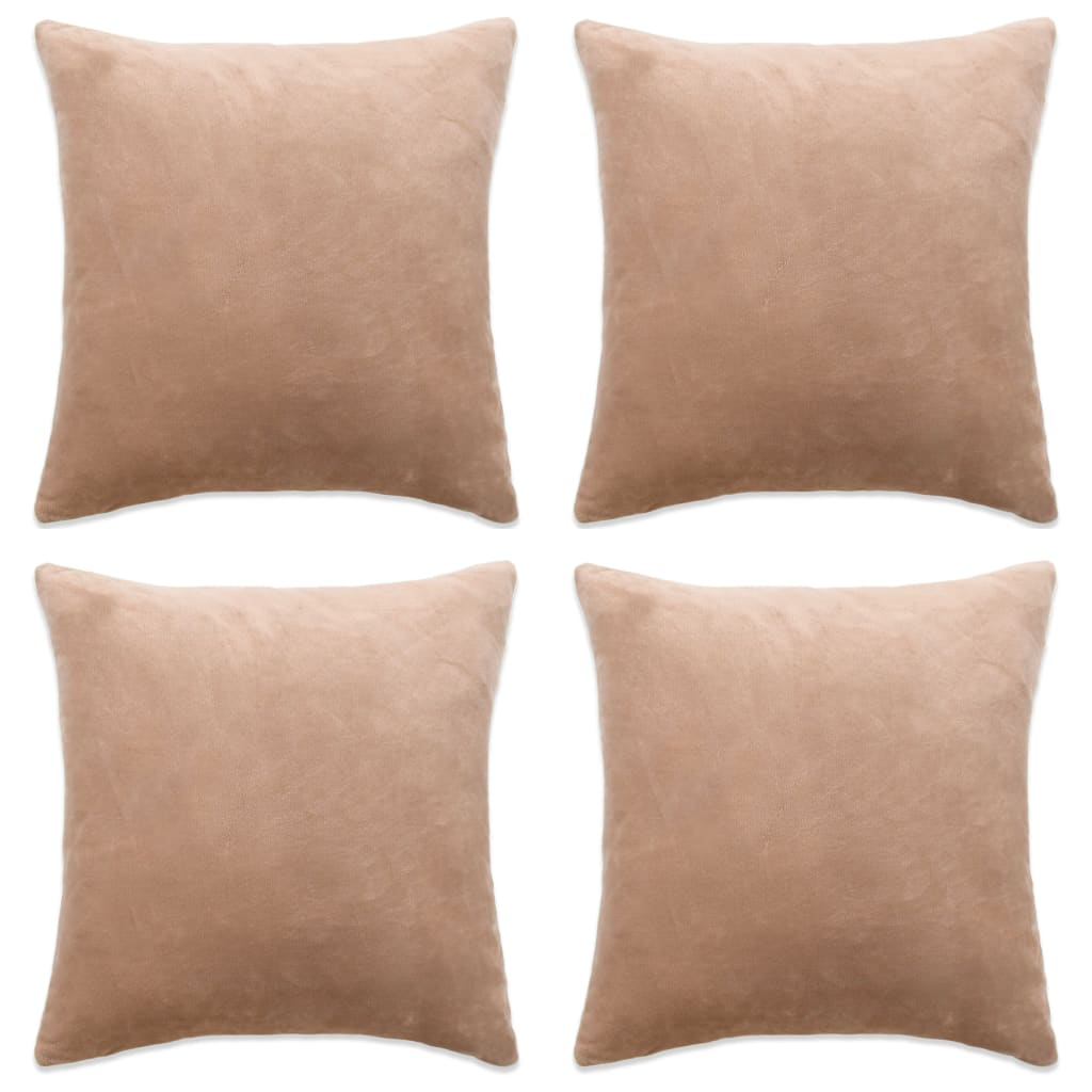 Cushion Covers 4 pcs Velour 80x80 cm Beige uygun fiyatlı satın alın