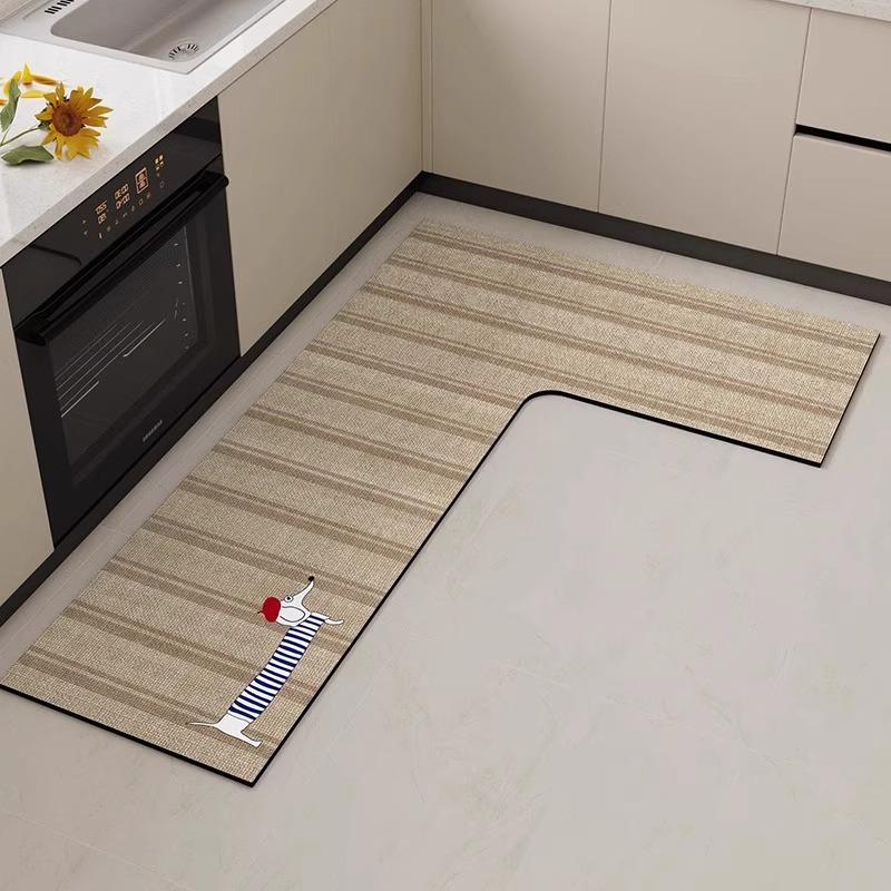 G5U2025 Anti-slip L-shaped Kitchen Mat - Absorbent, Diatomaceous Earth, No-wash, Wipe Clean, Anti-fall.