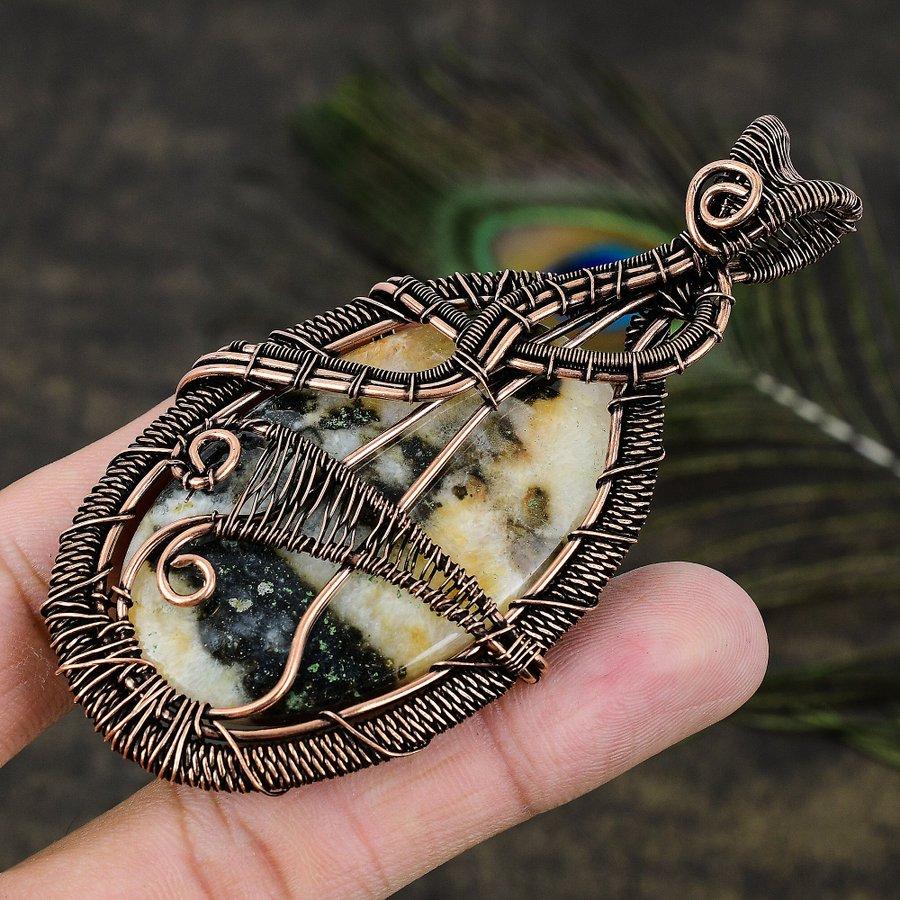 Ocean Jasper Gemstone Copper Wire Wrap Jewelry Pendant 3.59