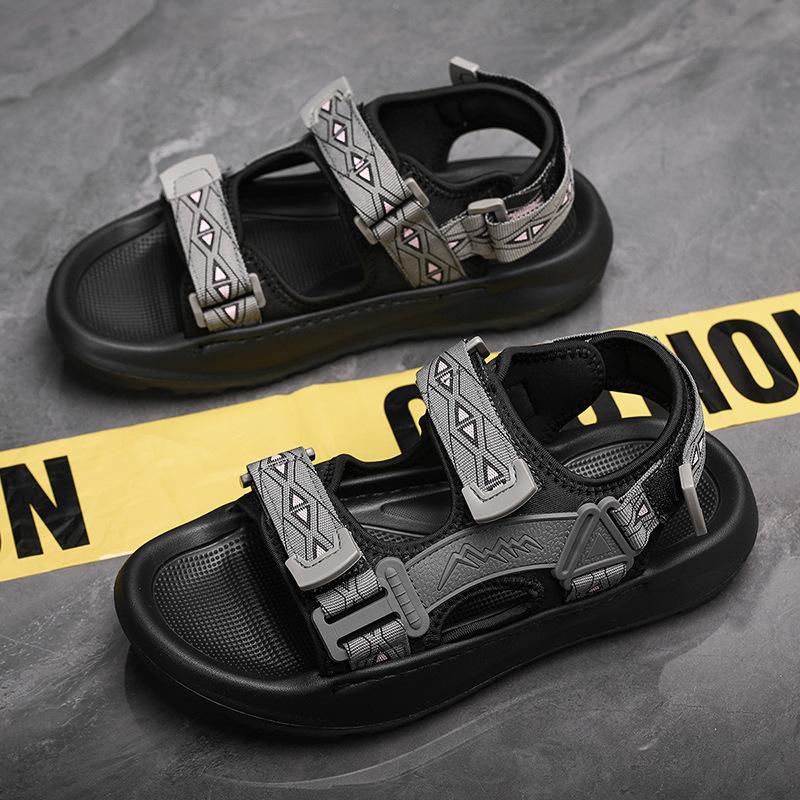 

Leather Roman style sandals men s casual outdoor shoes cushioning open-toed beach shoes outer wear 45 чорний