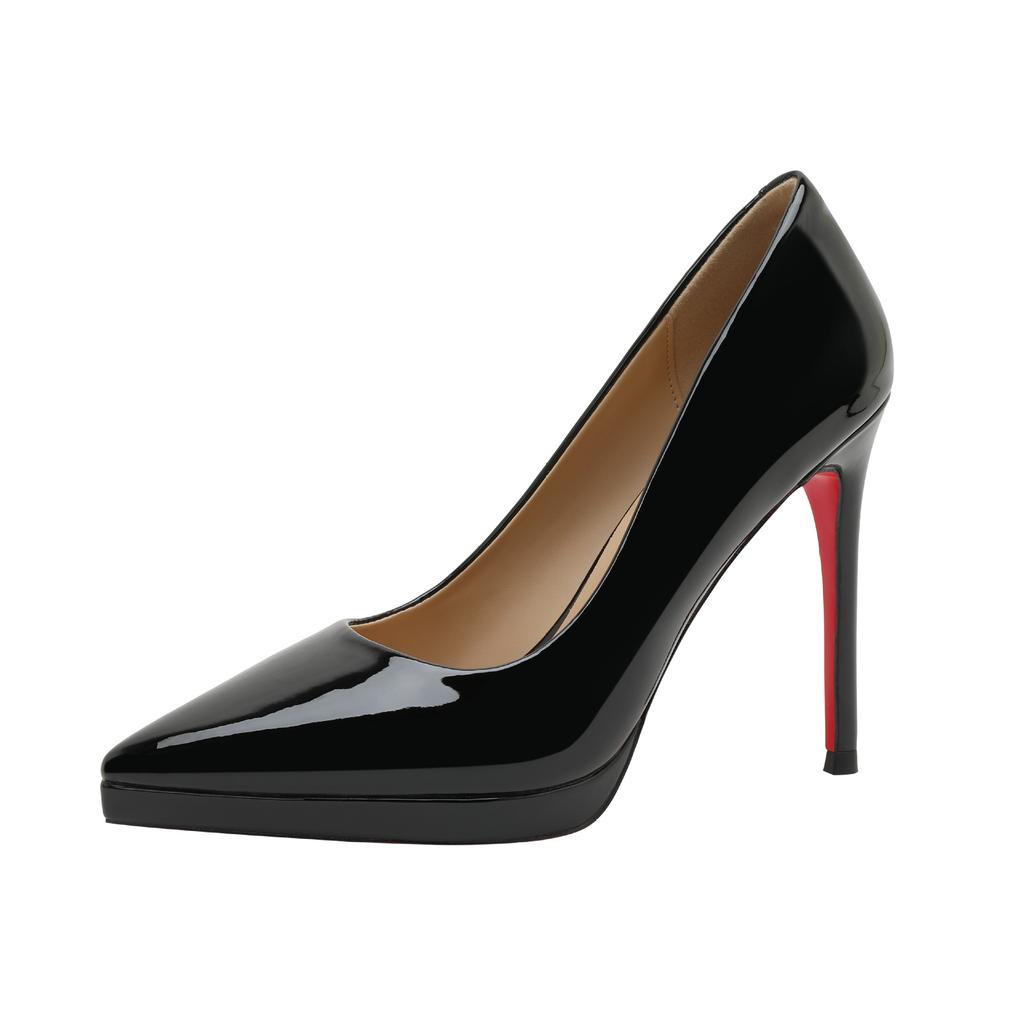 Nude Waterproof Table High Heels Women's Stiletto 2026 New Versatile Temperament Pointed Single Shoes Sexy Patent Leather Red Soles