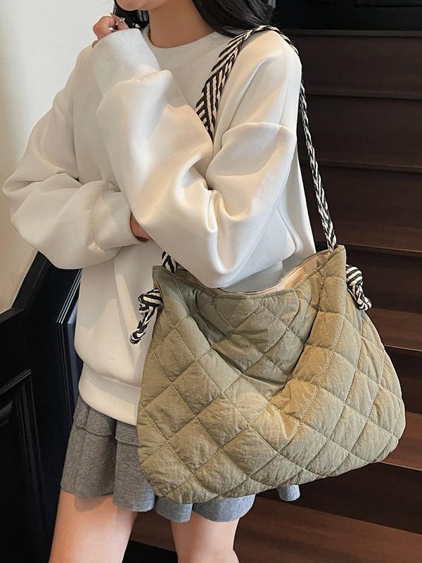 Damen Argyle Baumwollgepolsterte Tragetasche — Große Kapazität Herbst/Winter Schultertasche