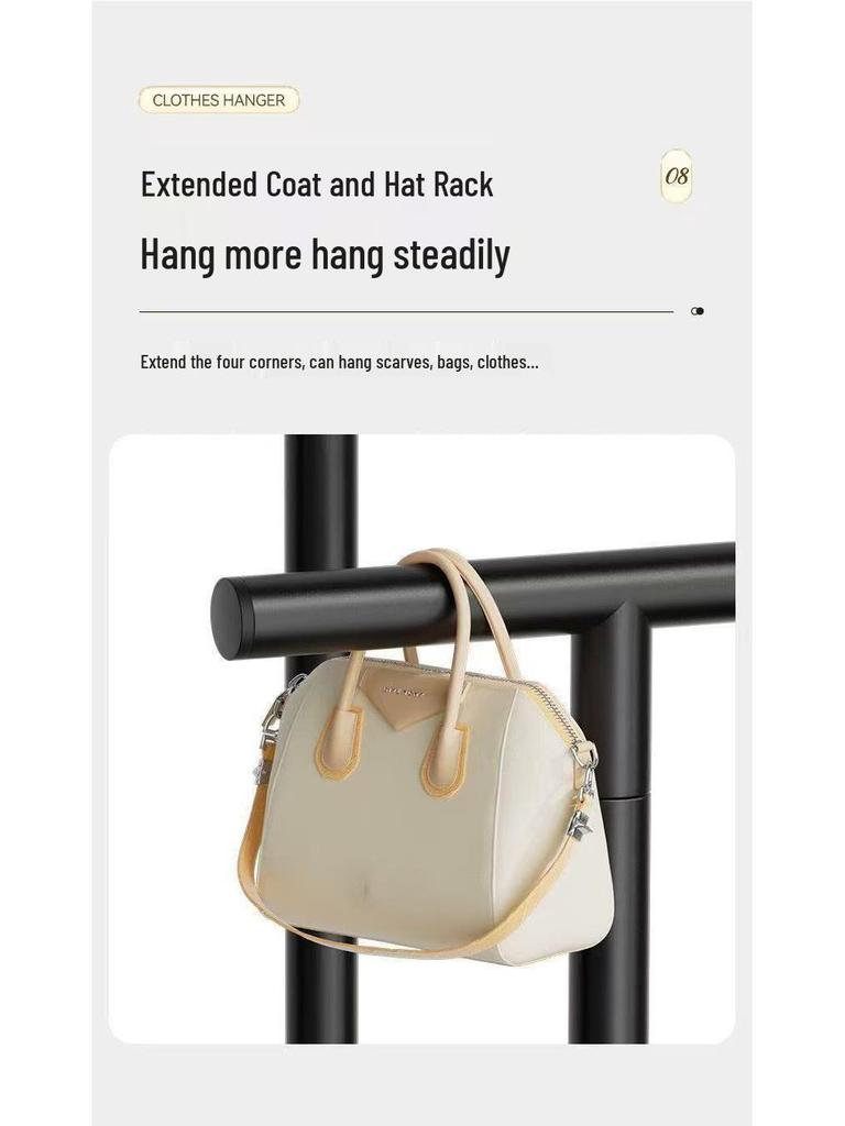 Sturdy Double Bar Wardrobe Rack for Dorms: Floor-Standing, Dual-Layer Clothes & Hat Hanger for Bedrooms and Balconies.