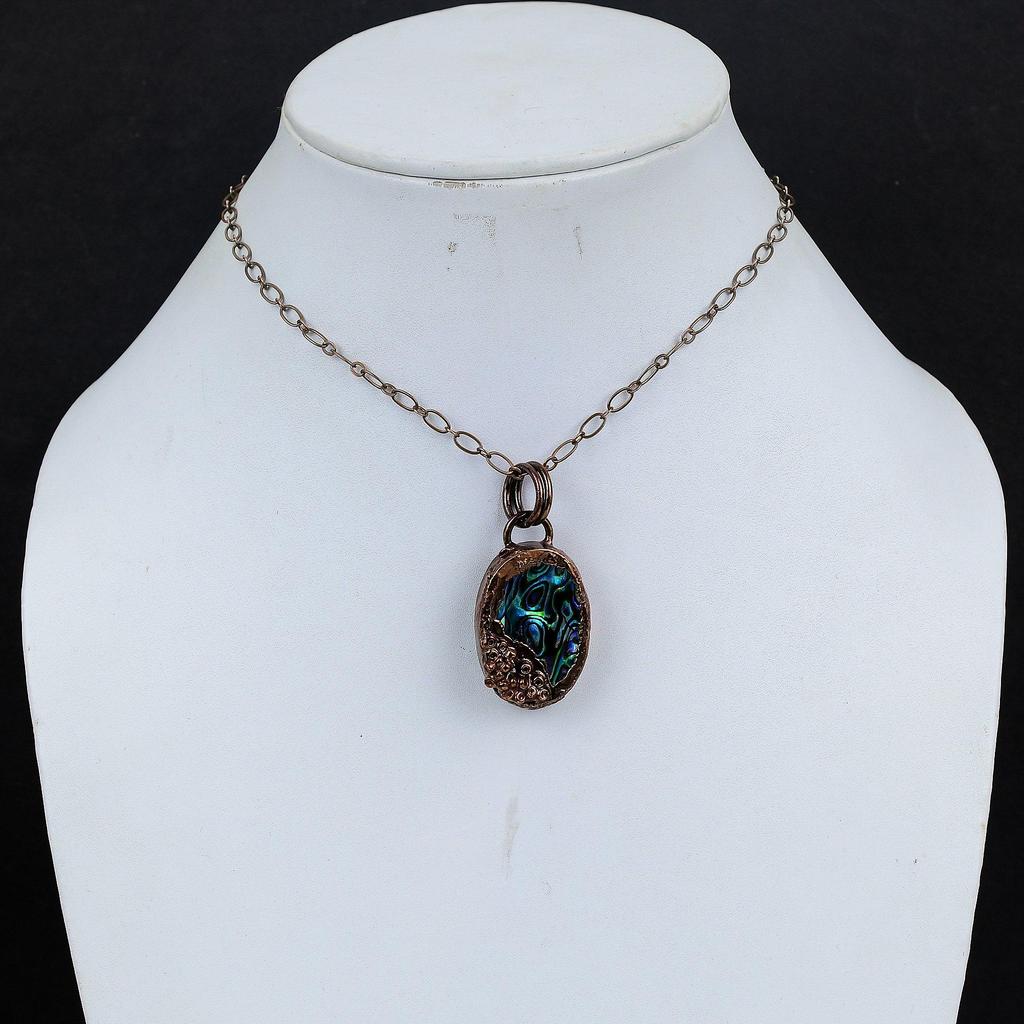 Abalone Shell Copper Electroformed Pendant, Handmade Gemstone Pendant Jewelry, Gifts For Wife Brand New Pendant