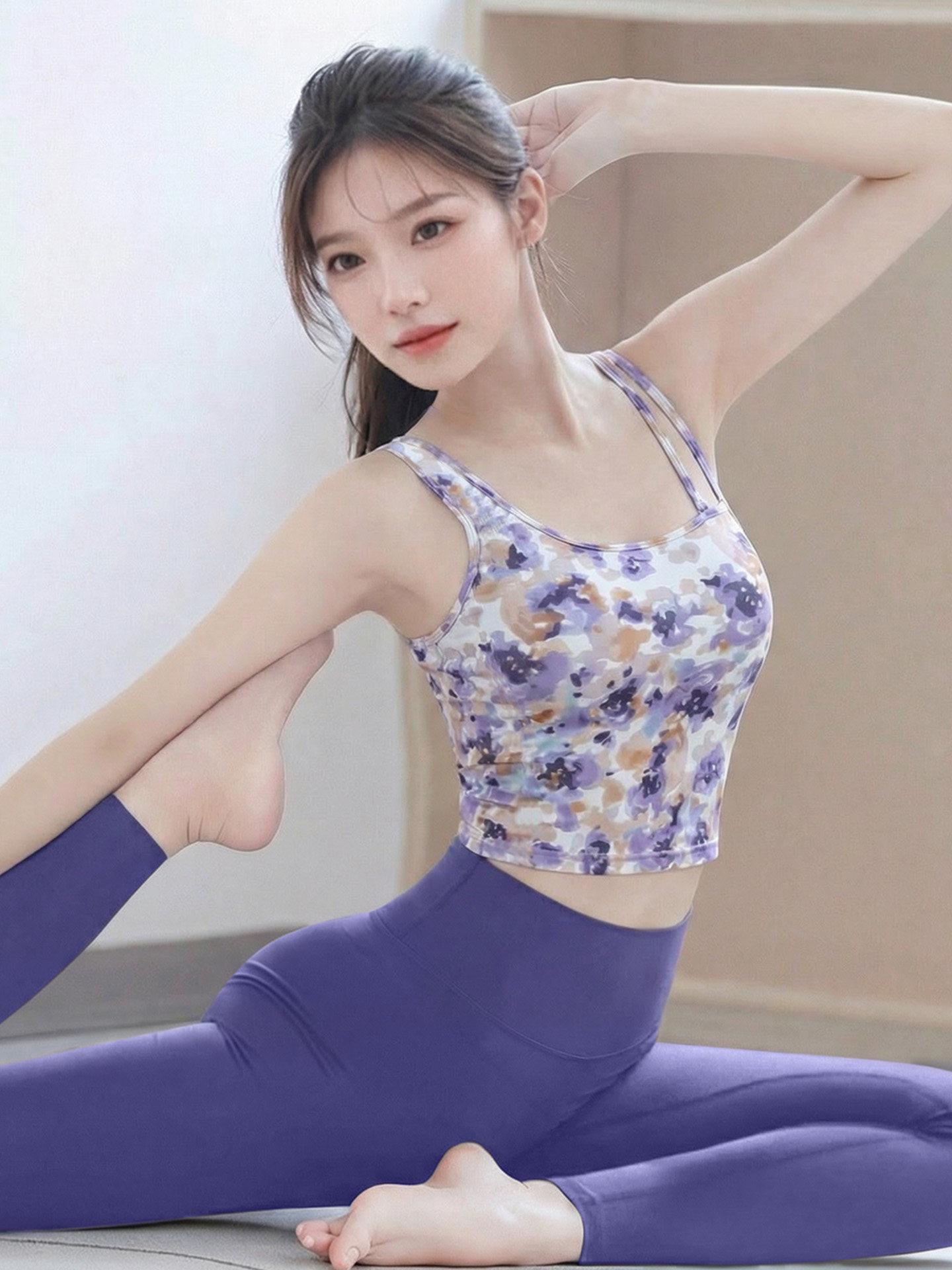 

Женский топ для йоги в китайском стиле 2026 года с вставными чашечками для пилатеса и бега M (100-110)