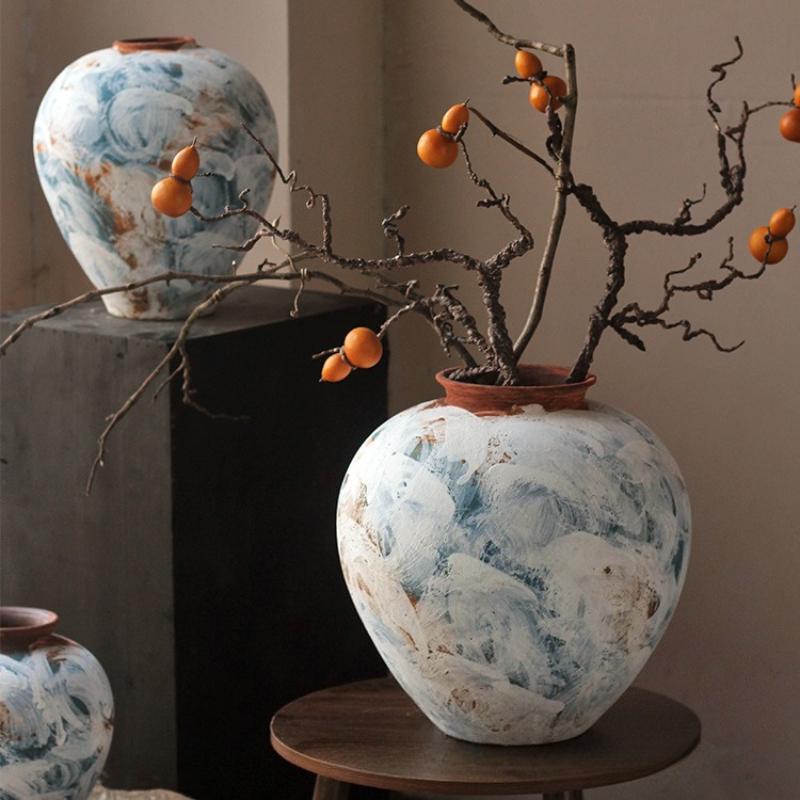 Coarse Earthenware Pot Flower Vase Flower Arrangement Accessories Retro Chinese Ceramic Vase Flowerpot Home Decoration