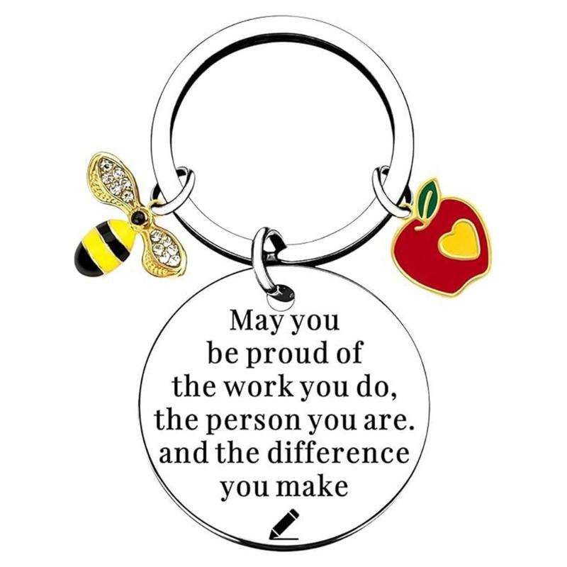 Teacher Appreciation Keychain for Teachers, Polished Metal Bag Charm with Engraved Pendant for Daily Keys and Bags