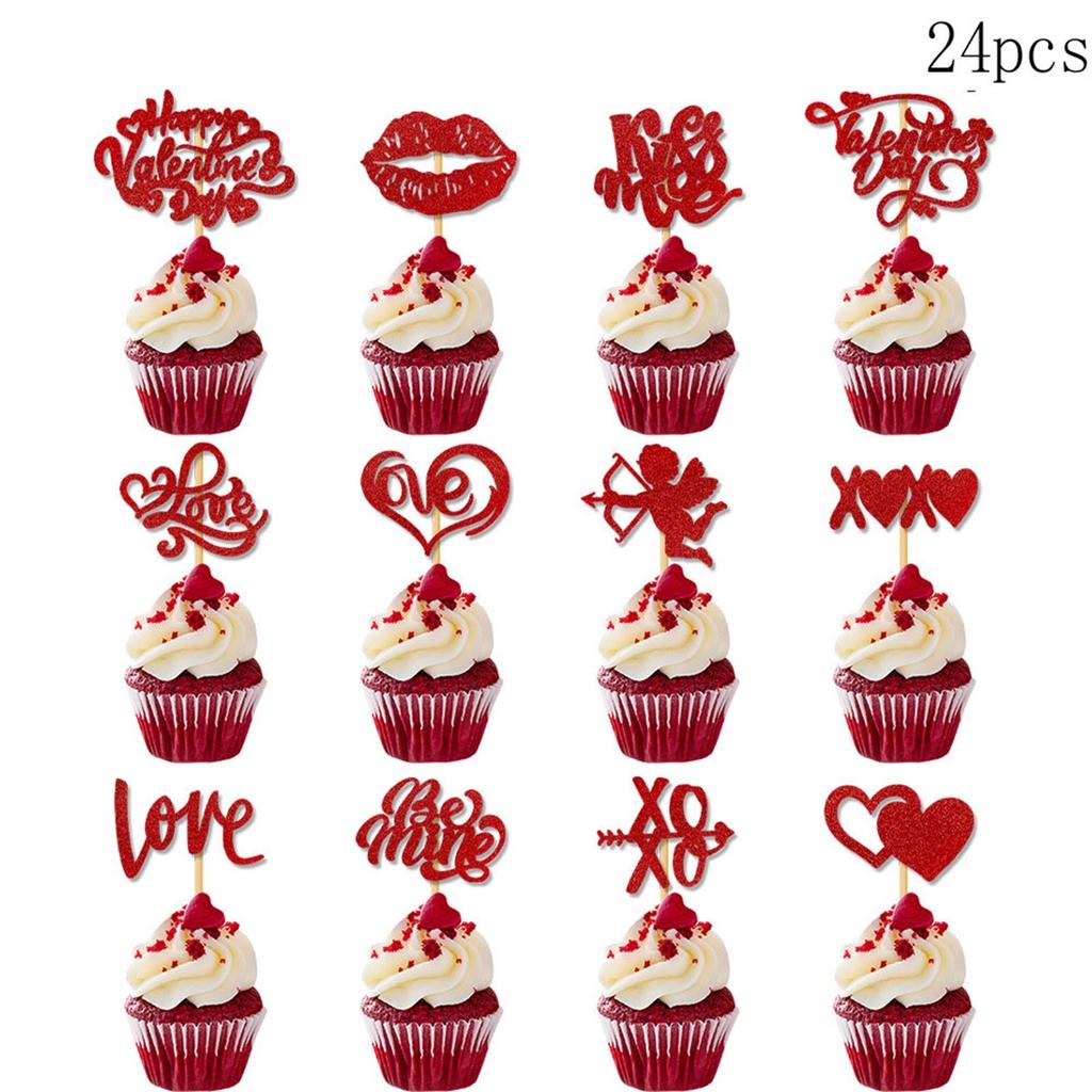 Happy Valentine's Day Cupcake Glitter Love Lips I Love Is My Cupcake Valentine's Day Choice Theme Wedding Party Cake Decoration Red Supplies