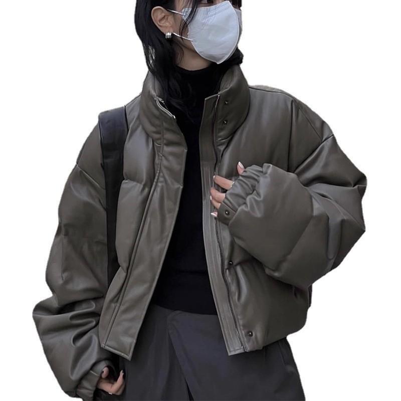 Leather Small Down Cotton Clothes Women's Winter New Loose Thickened Bread Cotton Clothes Jacket Women's Trend