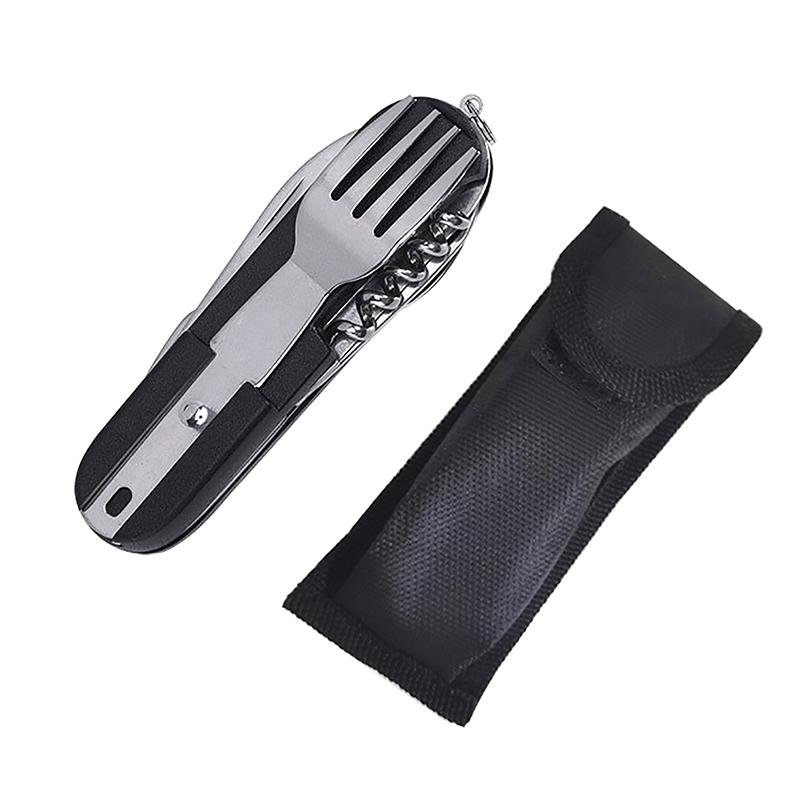7 In 1 Multifunctional Outdoor Tableware Survival Tools Stainless Steel Foldable Fork Spoon Knife Picnic Camping Dinnerware