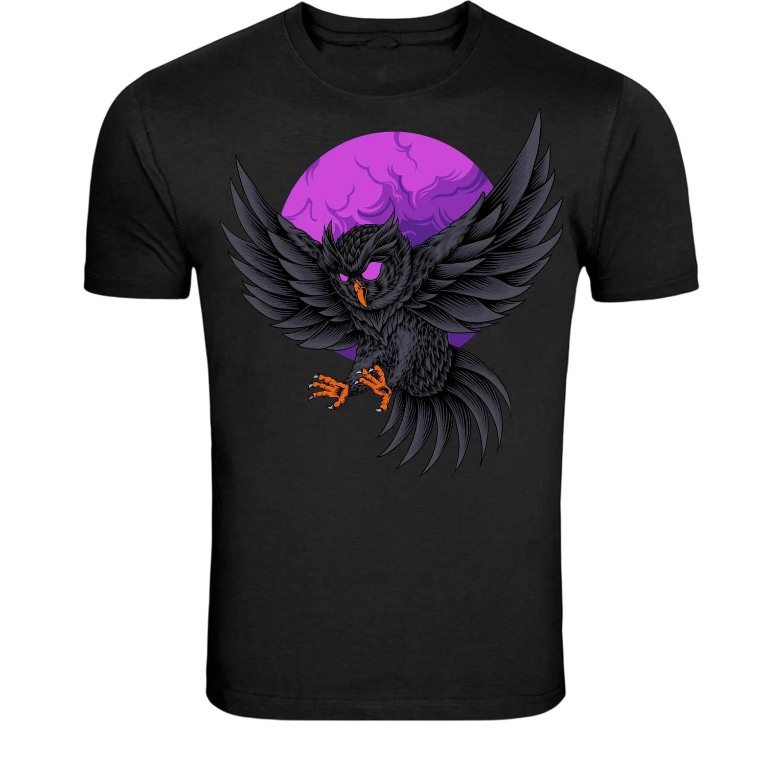 Футболка с крыльями темного ворона - Готическая черная птица Луна Графическая футболка 2XL
