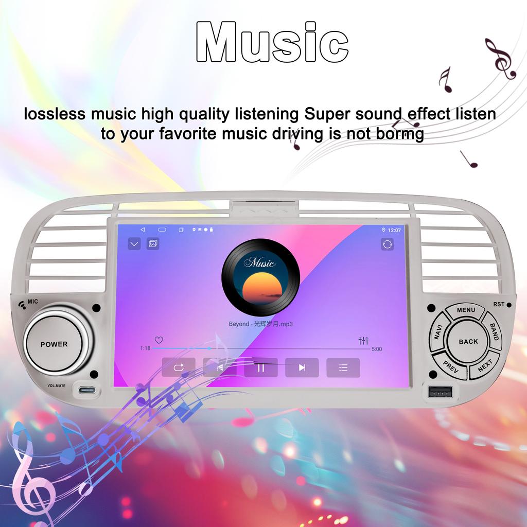 7" Android-Autoradio für FIAT 500 2007-2015 Multimedia-Player GPS-Navigation Autoradio Unterstützung Carplay BT DAB OBD2 TPMS
