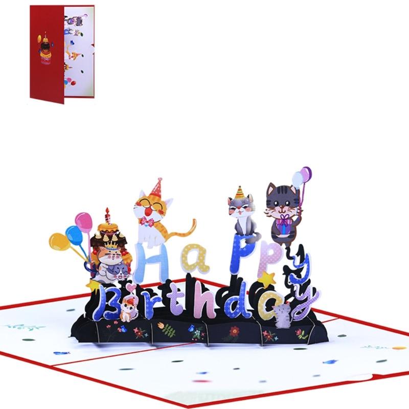

Artistic Designed 3D Cats Birthday Card Beautiful Folding Card Cats 3D Greeting Card for Birthday Celebrations 1