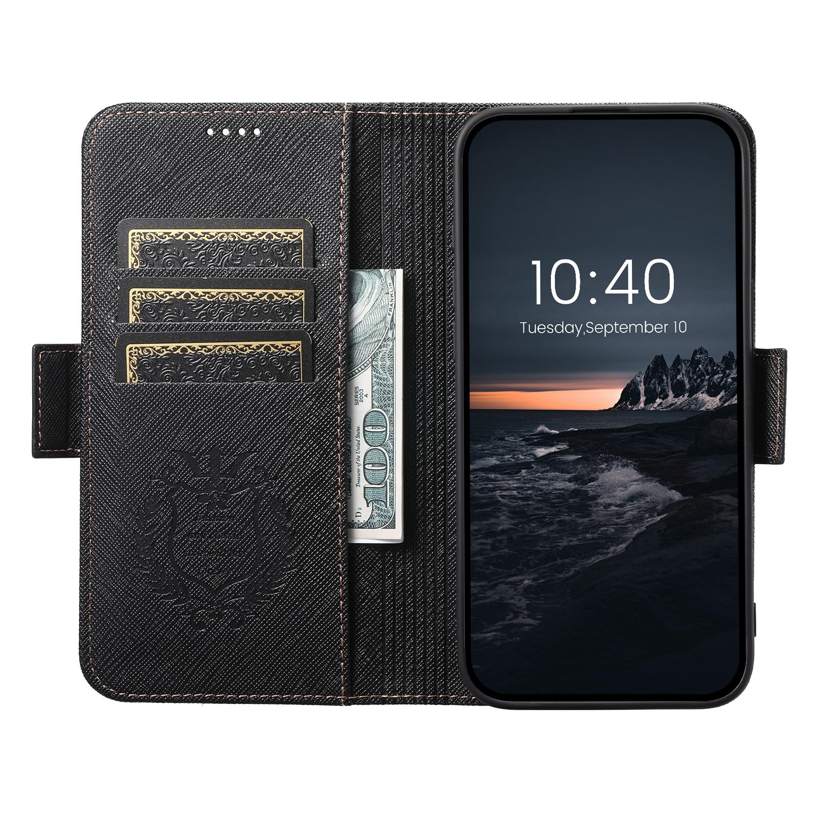 

SUTENI J08 For iPhone 13 Pro Case Compatible with MagSafe Cross Texture Leather Wallet Phone Cover Black