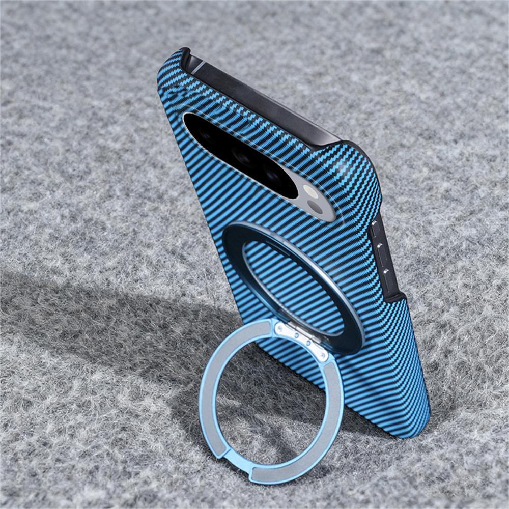 Luxury Rotating Magnetic Stand Carbon Fiber Phone Case for Google Pixel 9 10 Pro XL 9A Magnet Ring Folding Bracket Hard Cover